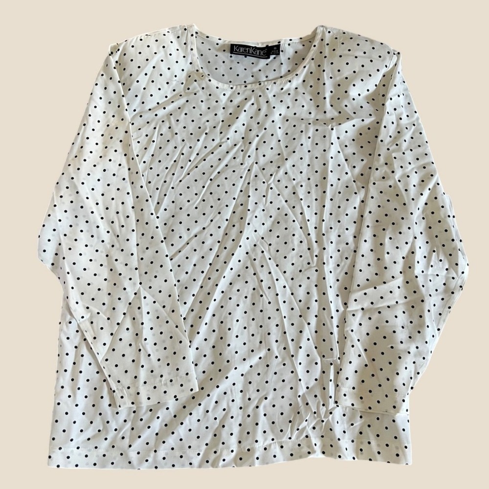 Vintage Karen Kane Women Polka Dot Long Sleeve Top 8 White Black Spotted Blouse